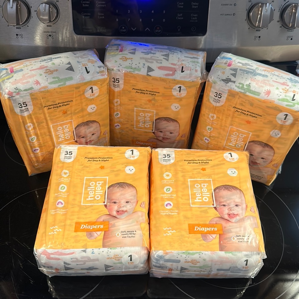 New, unopened. Size 1 Hello Bello diapers. 8-12 lbs. Cactus Print